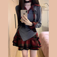斤慕美式甜酷辣妹格子連衣裙女學(xué)院風公主蓬蓬短裙套裝百搭春夏新款 美式辣妹裙（兩件套） M碼