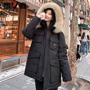 雅鹿短款羽絨服女2024新款時(shí)尚派克加厚保暖大毛領(lǐng)連帽秋冬外套