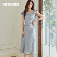 ROEYSHOUSE羅衣新中式中國(guó)風(fēng)提花連衣裙夏季新款高級(jí)緞面中長(zhǎng)裙子10567 淺藍(lán)色 M