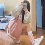 藍(lán)駿啟粉白色棒球服女春秋年寬松美式百搭原宿日系冬季短外套外套 粉色外套 雙層好質(zhì)量(加絨) XXS 20斤穿慎拍！