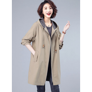 皮爾卡丹（pierre cardin）（優(yōu)雅）  女士連帽外套女春秋2025年新款早秋季風(fēng)衣韓版寬松 卡其色 3XL