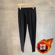 星禾萊2022新款小西褲男垂感九分褲休閑潮流休閑直筒修身西裝褲加絨冬季 K91九分褲-黑色*加絨 30  110-120