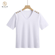 酷梵?。↘UFANXI）絲光棉短袖T恤女高品質(zhì)輕奢級修身款時尚百搭V領(lǐng)純棉廠家直供 白色 S