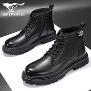 七匹狼（SEPTWOLVES）男鞋馬丁靴男真皮冬季加絨高幫皮鞋英倫風(fēng)復古工裝靴子男棉鞋靴 黑色 3752（四季款） 38 (240mm)