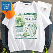 真維斯（Jeanswest）純棉短袖T恤男春夏季休閑潮牌個性字母印花學生胖子寬松上衣半袖 白色(大檸檬冰茶) 2XL /185(體重160-180斤左右)