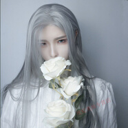 靈兮漢服假發(fā)長發(fā)白色古裝古風(fēng)COS男女萬用直發(fā)中分劉海自然全頭套式 奶奶灰+發(fā)網(wǎng)發(fā)夾 長發(fā) 假發(fā)