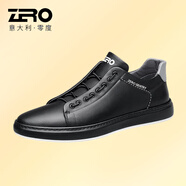 零度zero官方男鞋2024春夏新款男士板鞋舒適百搭小白鞋時(shí)尚休閑皮鞋 黑色【官方發(fā)售】 39