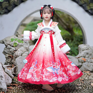 九能（jiuneng）女童漢服冬裝加絨中國風古風超仙女孩唐裝冬季2025新款兒童連衣裙 紅色加絨 110
