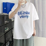 暢登 夏季新款韓版寬松短袖T恤男圓領五分袖半袖衣服男裝夏天打底衫 白色【T87】 M 【100斤左右】