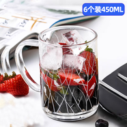 華派（TQVAI）高硼硅玻璃水杯辦公室泡茶杯啤酒果汁飲料杯帶把手家用玻璃杯套裝 6個(gè)（竹林?zhù)B）450ML加厚把手杯