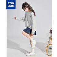 唐獅（TonLion）秋季新款長(zhǎng)袖T恤女左胸袖口蝴蝶結(jié)圖案長(zhǎng)袖上衣女 淺麻灰 M