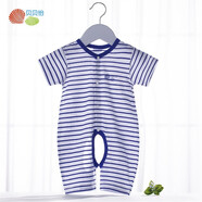 貝貝怡【官方發(fā)售】新生兒衣服嬰兒連體衣開檔夏裝男女童寶寶爬服哈衣 寶藍(lán)白 6個(gè)月/身高66cm