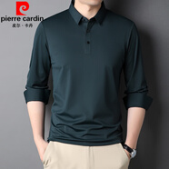 皮爾卡丹（pierre cardin）冰絲無痕長袖T恤男新款中年免燙垂感體恤爸爸裝商務休閑打底衫 墨綠 175/XL