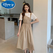 迪士尼（Disney）少女連衣裙初中學(xué)生高中女生過(guò)膝長(cháng)裙子13學(xué)院風(fēng)14歲女孩15夏裝16 卡其色 185 XXL(120-135斤)