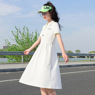 方糖姑娘初中生連衣裙少女夏裝日系新款學(xué)院風(fēng)修身JK服POLO領(lǐng)中長(cháng)款裙子 66360SC白色 XL