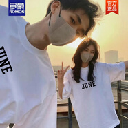 羅蒙（ROMON）情侶裝t恤夏裝2025新款春夏季軍綠色短袖潮牌感情侶衣服套裝 JUNE 白色+JUNE 白色 M/XXXL