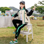 迪莎童話(huà)（D.S.TongHua）女童套裝秋冬開(kāi)衫休閑運動(dòng)兩件套6-15歲中大童女孩韓版洋氣新款潮 M款棒球服套裝-綠色 170