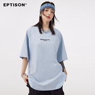 衣品天成  EPTISON字母印花麂皮短袖T恤男士2024年夏季新款潮流寬松上衣 天藍(lán)色 165