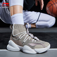 李寧（LI-NING）籃球鞋男鞋新款空襲V PLAYOFF李寧云減震包裹支撐高幫戰(zhàn)靴比賽運 米卡其/灰褐色-5 43.5