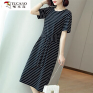 啄木鳥(niǎo)斷碼品牌女裝新品條紋連衣裙特賣(mài)限時(shí)秒殺處理樣衣 黑色條紋裙【版 不起球】 XXL建議120-135斤