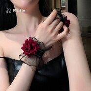 CARVELOVE暗黑系洛塔蕾手腕套手袖女酒紅色玫瑰花禮服袖套氣質(zhì)女 黑色玫瑰手腕