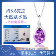 TEUCER925銀項鏈女天然紫水晶潮彩寶石吊墜水晶鎖骨首飾女友禮物生日 天使之淚紫水晶吊墜+精美禮盒