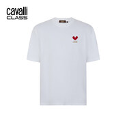 CAVALLI CLASS男女同款情侶裝T恤夏裝新款愛心刺繡純棉over size短袖T恤潮流 白色（闊版） S