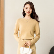 春竹100純羊毛無(wú)縫羊毛圓領(lǐng)休閑女士長(cháng)袖保暖高端氣質(zhì)針織衫上衣女 金絲駝 M ( 95CM）