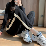 茹軒藍色運動(dòng)褲女春秋新款寬松束腳衛褲高腰顯瘦時(shí)尚休閑褲女哈倫褲 黑色 XXL