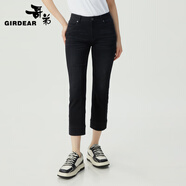 哥弟（GIRDEAR）女裝百搭棉質(zhì)親膚九分直筒休閑牛仔褲女1100499 黑色 L (4碼)