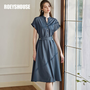 ROEYSHOUSE羅衣通勤深藍色連衣裙女春夏新款優(yōu)雅簡(jiǎn)約系帶大擺裙子10222 深藍色 L