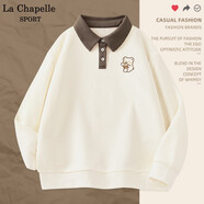 La Chapelle Sport拉夏貝爾polo領(lǐng)衛(wèi)衣女春秋季寬松百搭休閑學(xué)院風(fēng)撞色華夫格上衣服 奶白色(甜品熊胸標(biāo)) M /165(推薦100-115斤)