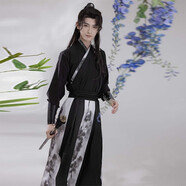 稻橙古裝原創(chuàng)漢服男情侶交領(lǐng)襦裙刺繡武俠風(fēng)中國風(fēng)成人學(xué)生套裝表演 墨蓮/腰帶+護腕 L