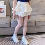 小熊精靈（xiaoxiongjingling）女童百褶裙兒童半身裙寶寶短裙褲百搭A字裙學(xué)生小女孩子學(xué)院風(fēng)JK 白色蛋糕裙(裙褲,無(wú)拉鏈) 140碼建議高135左右