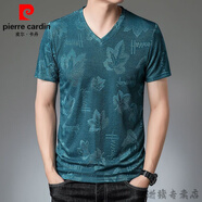 皮爾卡丹品牌短袖t恤男夏冰絲男士V領(lǐng)寬松中青年上衣商務(wù)休閑速干體恤半袖 楓葉-綠色 180/2XL【155-170斤】
