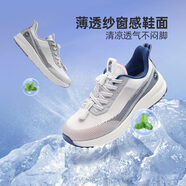 舒悅老人鞋夏季鞋透氣中老年軟底一腳蹬運動(dòng)休閑男鞋健步鞋爸爸鞋父親 白藍（女） 37