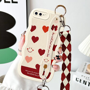 美贊仕iPhone蘋果8手機殼女生8plus新款7可愛7plus腕帶防摔斜挎掛繩se保護套微笑愛心 波浪白-愛心字母【腕帶+掛繩】 iPhone8Plus