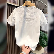 權(quán)卿（qUANQINg）中國(guó)風(fēng)醒獅刺繡短袖t恤男士2024夏季新款休閑青年打底衫 白色 XL【建議120-140斤】