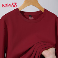班尼路（Baleno）紅色t恤男長袖春秋季潮流圓領內搭男士打底衫寬松純棉男裝上衣