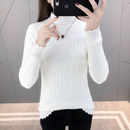 耿銳（gengrui）加絨加厚毛衣女秋冬季新款百搭女士保暖長(zhǎng)袖修身半高領(lǐng)針織打底衫 白色___不加絨 2XL _建議120-135斤