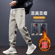 魯賓克褲子男士秋冬季寬松束腳褲美式潮牌加絨衛長(cháng)褲潮流百搭運動(dòng)休閑褲 8027卡其色加絨 XL (建議體重125-140斤)