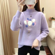 耿銳半高領(lǐng)毛衣女2025秋冬新款仿水貂絨套頭長袖寬松加厚針織打底衫 紫色/氣球款 M_參考95-105