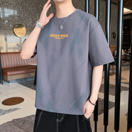 爵少（JUESHAO）短袖T恤男夏季薄款圓領(lǐng)百搭潮流半袖寬松上衣服潮牌休閑帥氣體恤 813  深灰色 2XL
