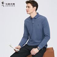 與狼共舞【高級(jí)感】長(zhǎng)袖T恤男2025春季新款純棉刺繡中青年P(guān)OLOT恤衫6541 霧霾藍(lán)129 L /175