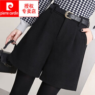 皮爾卡丹（pierre cardin）毛呢短褲女秋冬外穿冬天高腰冬季a字闊腿咖色西裝加厚打底五分褲 黑色 不帶腰帶 XL /29【建議115125斤】