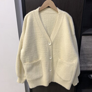 閃動少女新款春季毛茸茸針織毛衣開衫外套女小個(gè)子加厚保暖長 奶黃 M