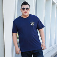 品牌新款夏特大號男裝加肥加大碼短袖T恤純棉寬松微彈胖子肥佬半 藏青戰狼 M 建議100-120斤
