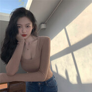 衣若彩女性超低胸打底衫大領(lǐng)口內(nèi)搭針織女秋冬季洋氣大低胸毛衣修身顯瘦 裸色 M