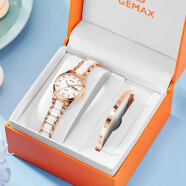格瑪仕（gemax）女士手表女表小表盤星期日歷手表職場簡約防水時尚前十名品牌腕表 玫金陶瓷帶（手表+精品手鐲+鑒定證書+禮盒）