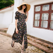 歌莉婭碎花茶歇真絲連衣裙新款度假出游穿搭泡泡袖方領(lǐng)裙1C5R4K350 97D夏夜玫瑰花園印花 L